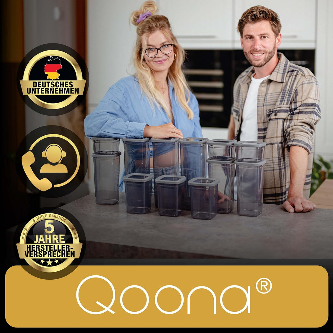 QOONA Luftdichte Vorratsdosen mit Deckel [1500ml - 6er-Set] Anthrazit - Stapelbar &amp; platzsparend für