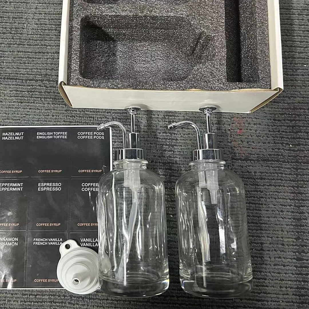 GIMOCOOL Kaffee Sirup Spender für Coffee Bar, Kaffee Pump Dispenser mit Etiketten, 2 Stück Ahorn/Kaf