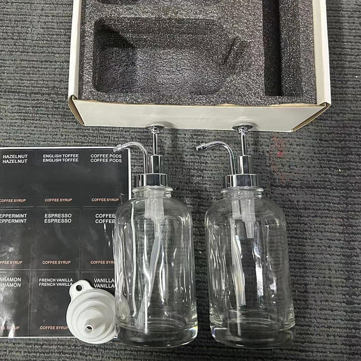 GIMOCOOL Kaffee Sirup Spender für Coffee Bar, Kaffee Pump Dispenser mit Etiketten, 2 Stück Ahorn/Kaf
