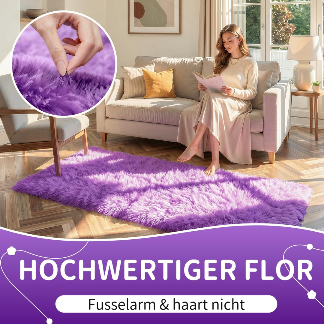 VOFUSHON Wohnzimmer Hochflor Teppich,Shaggy Flur Läufer Teppich Modern Flauschiger Weich Teppich Gro