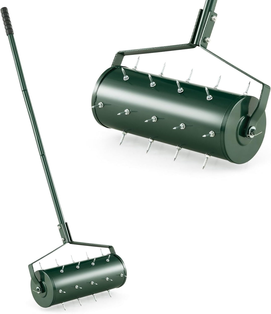 GOPLUS Rasenbelüfter, Handvertikutierer mit Stiel & 3,4cm Nägeln, rollender Aerifizierer, manueller