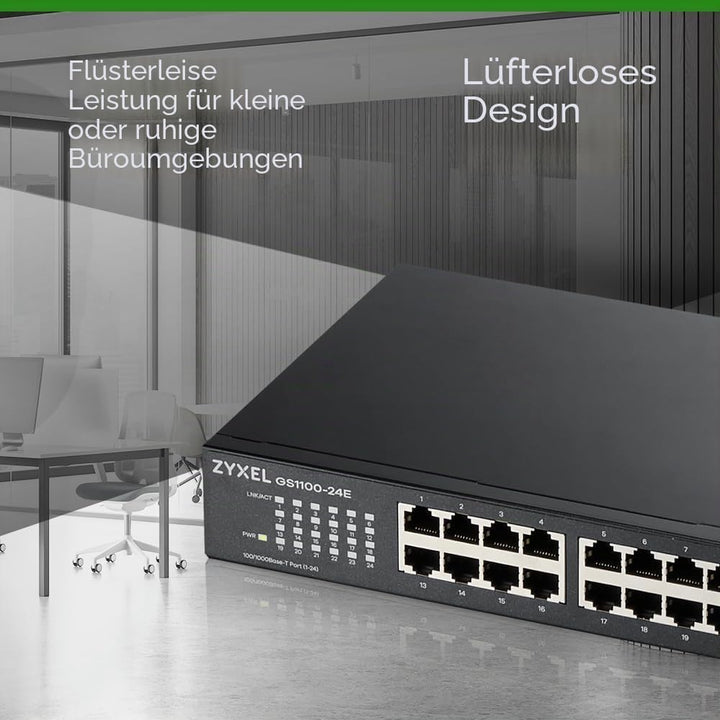 Zyxel 24-Port Gigabit Ethernet Unmanaged Switch - Design ohne Lüfter [GS1100-24E] GS1100-24E-EU0103F