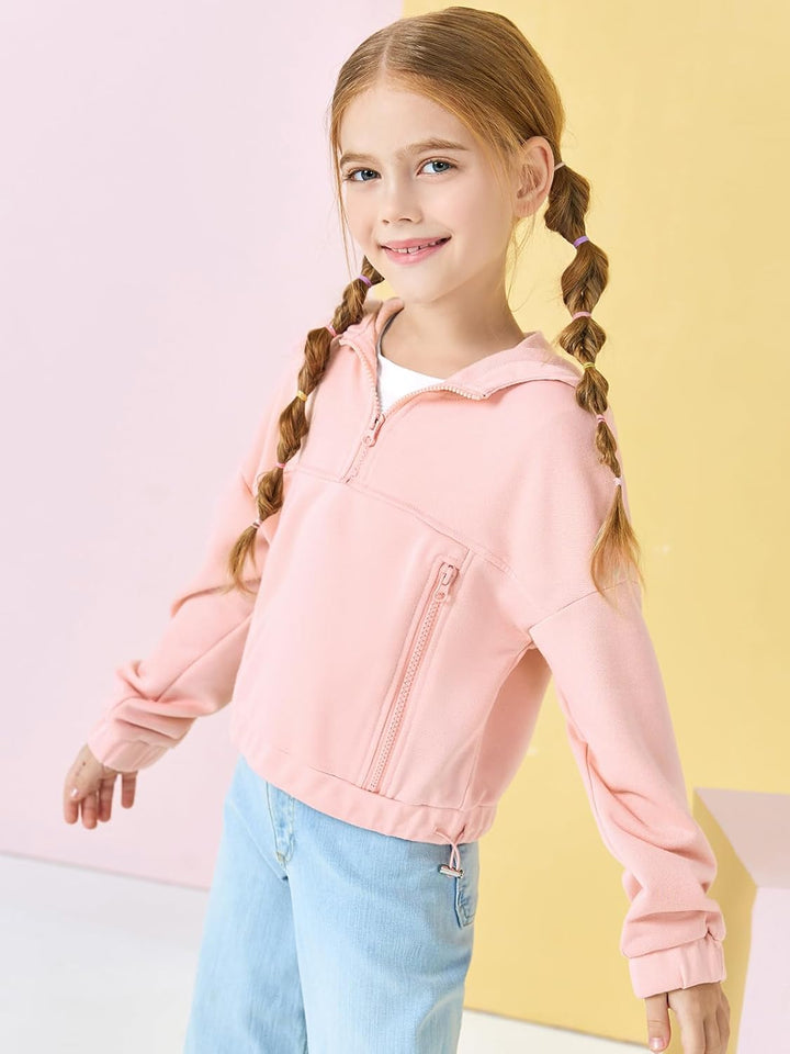 Haloumoning Mädchen Hälfte Zip Up Hoodies Kinder Mode lose Hooded Sweatshirts mit Taschen 3-14 Jahre