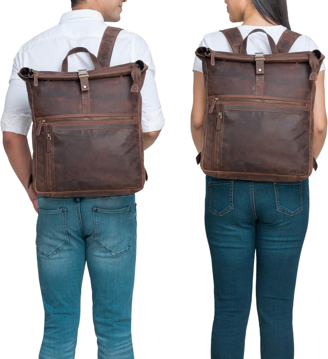 STILORD Edmund Echtleder Rolltop Rucksack Leder Herren und Damen moderner Vntage Lederrucksack Fahrr