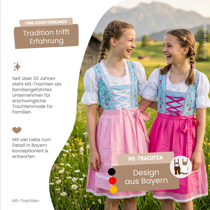 MS-Trachten Kinder Dirndl Kinderdirndl Trachtenkleid Elise rosa hellblau pastell 3 teilig 104 Dunkel