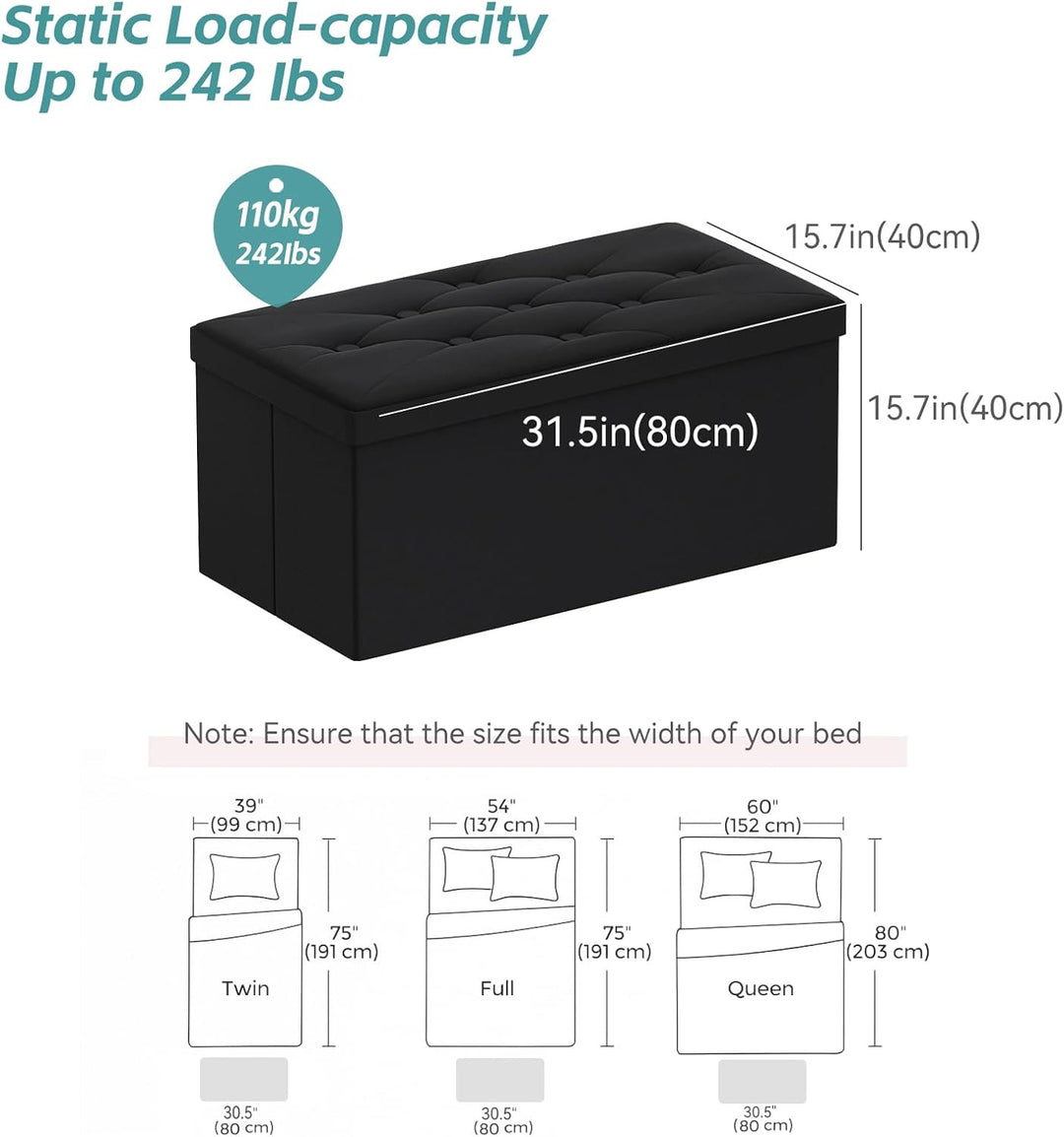 BRIAN & DANY Sitzbank mit Stauraum, Faltbar Sitzhocker Truhen Aufbewahrungsbox aus Samt, 76 x 38 x 3