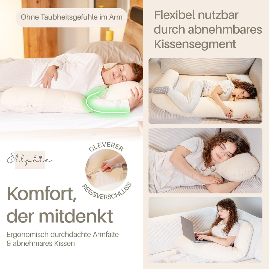 Seitenschläferkissen XL, Schwangerschaftskissen, Stillkissen, Memory Foam Füllung, Kissenbezug 100%