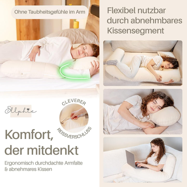 Seitenschläferkissen XL, Schwangerschaftskissen, Stillkissen, Memory Foam Füllung, Kissenbezug 100%