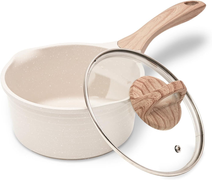 JEETEE Kasserolle 18 cm, 2L Stielkasserolle mit Deckel, klein Kasserolle Stieltopf, Milchpfanne, Mil