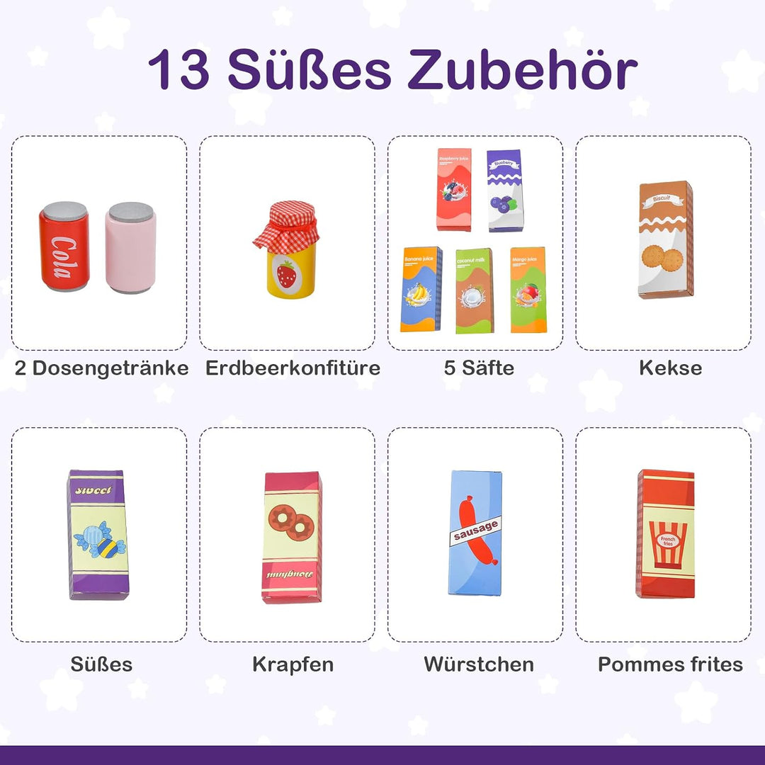 COSTWAY Kinder Kaufladen, Kaufmannsladen aus Holz mit Seitentheke, Supermarkt-Set mit Kasse, POS-Mas