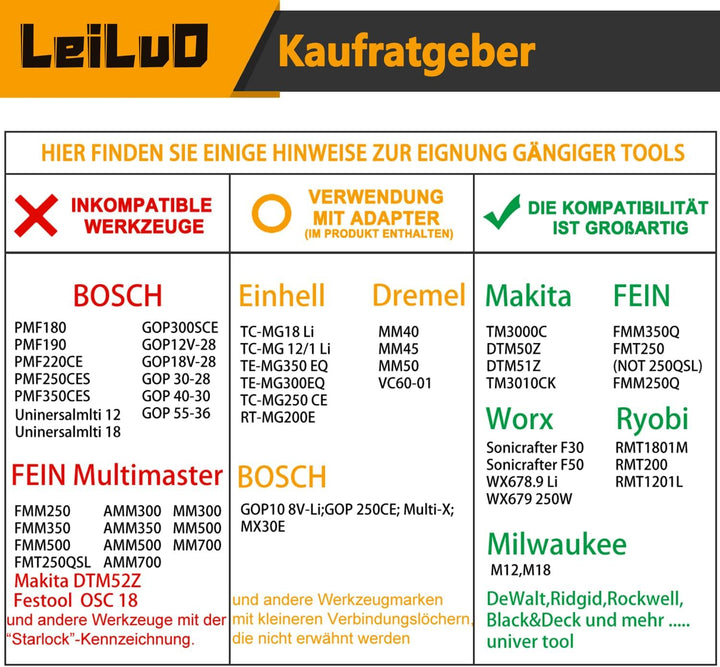 LEILUO 34-tlg Zubehörset für Oszillierende Multitools Ideal für Holz Nägel und Trockenbau Universell