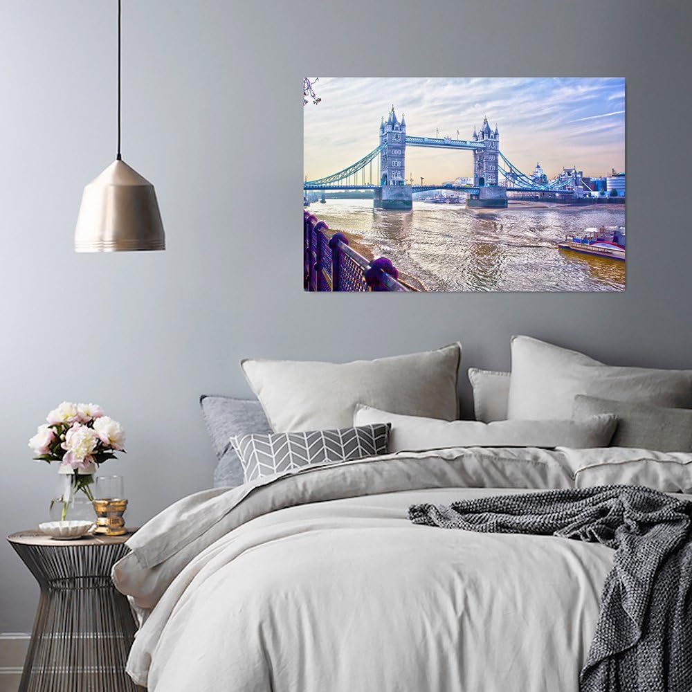 Feeby Frames, Leinwandbild, Bilder, Wand Bild, Wandbilder, Kunstdruck 60x80cm, LONDON BRÜCKE, AUSSIC