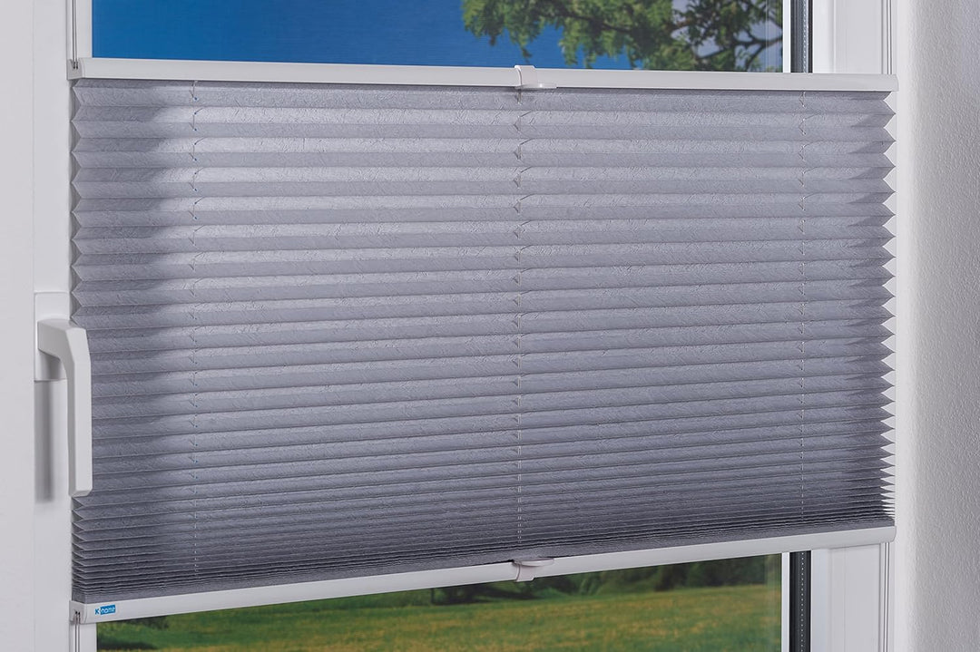 K-home 688899-6 Klemmfix-Plissee 90 x 130 cm (B x L) Grau Lichtschutz +++ Moderne Crushed Optik +++