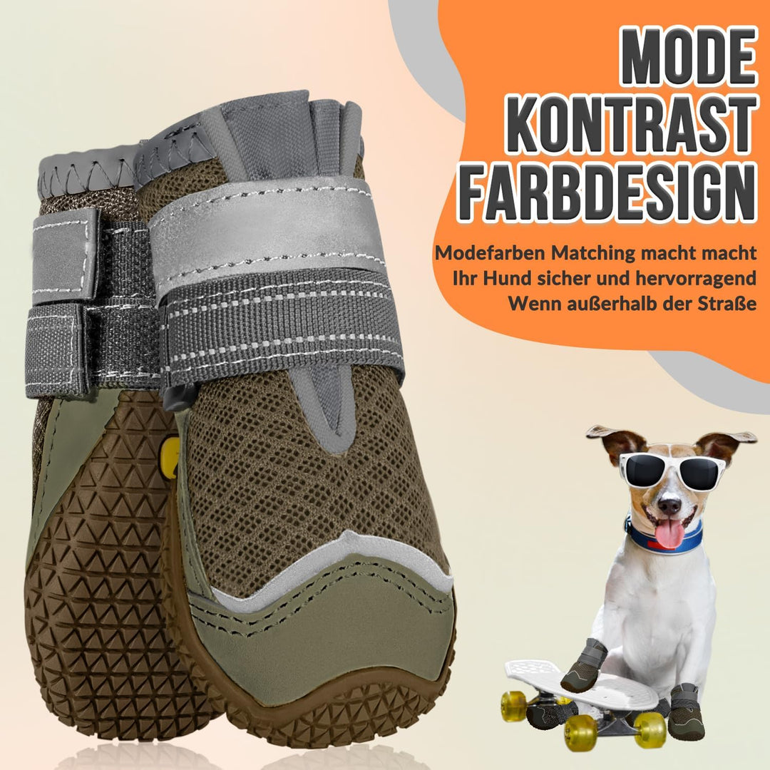 Hundeschuhe Pfotenschutz, 2 Stück atmungsaktiv Hundeschuhe mit Rutschfester Sohle und reflektierende