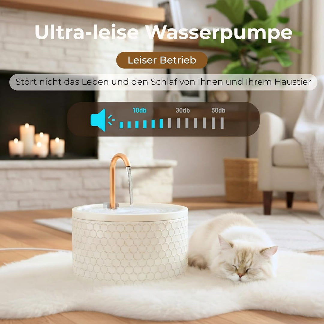MISFANS Katzenbrunnen Keramik, 2.1L Trinkbrunnen für Katze, Leiser Wasserspender für Haustiere, Katz
