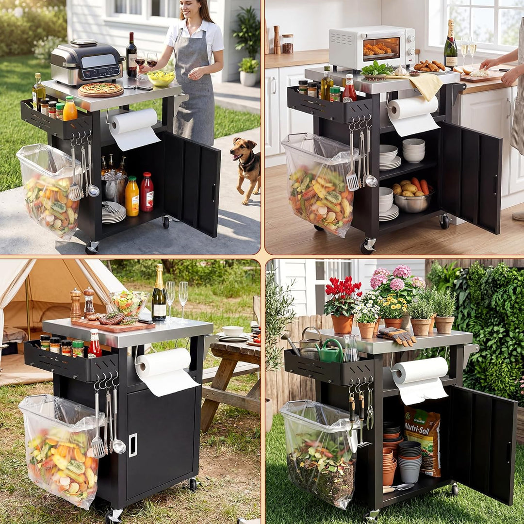 Denmay Grilltischwagen Outdoor Küchenwagen, Tragbarer Grillwagen für Onni Pizzaöfen, Grillständer fü