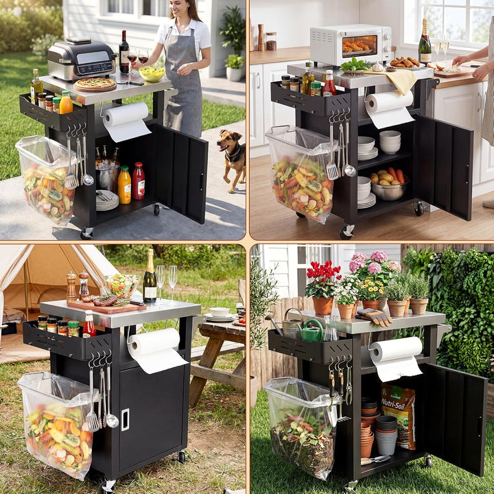 Denmay Grilltischwagen Outdoor Küchenwagen, Tragbarer Grillwagen für Onni Pizzaöfen, Grillständer fü