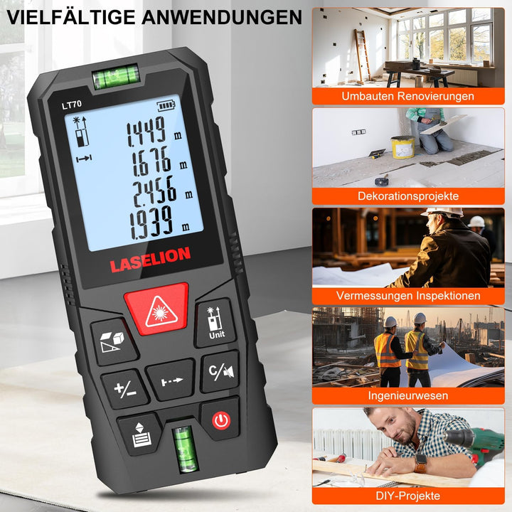 LASELION LT70 Laser-Entfernungsmesser – 70m Reichweite, Hohe Genauigkeit, Mehrere Messmodi, Eingebau