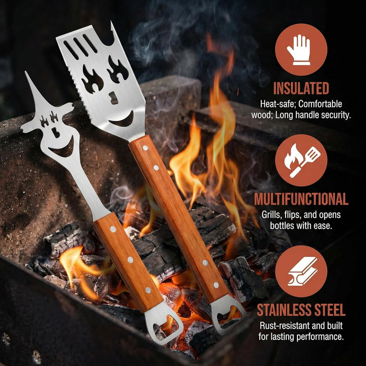 2 Stück Grillbesteck, Multifunktions Grillwerkzeug, Outdoor Grillutensilien, 8 in 1 Multifunktionale