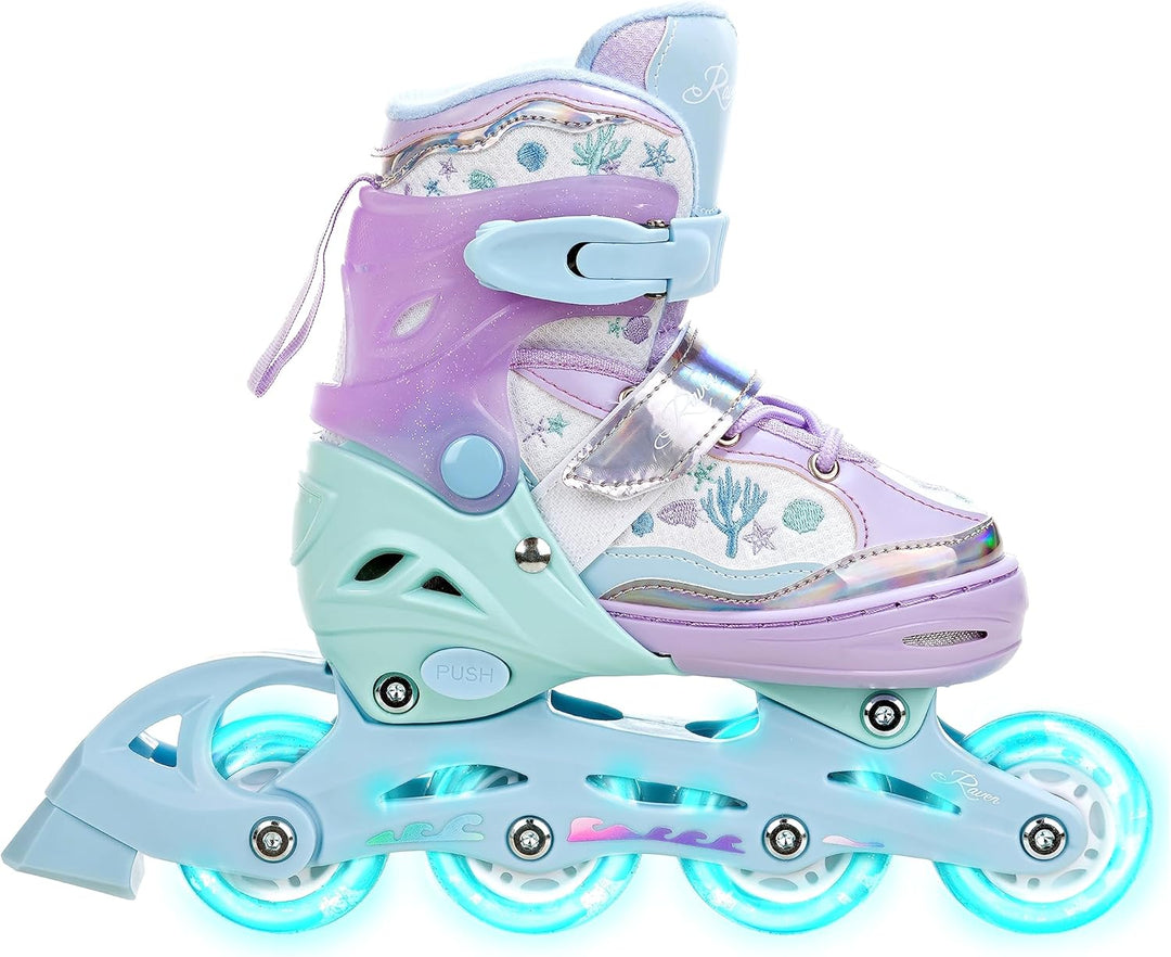 RAVEN 2in1 Kinder Schlittschuhe/Inline Skates Lia/Loret verstellbar mit LED Leuchtrad 30-33 (18-20,5