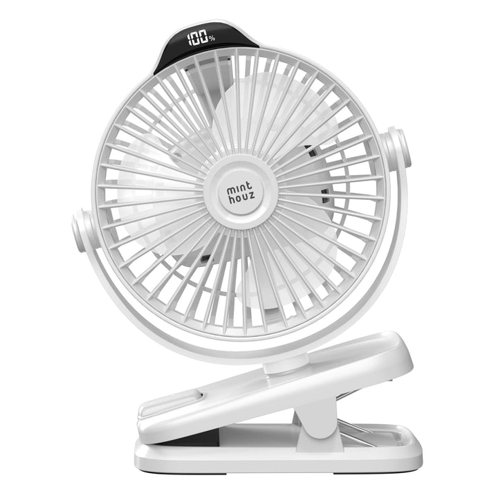 Minthouz Tischventilator mit Clip, 8000mAh USB Ventilator, 5 Geschwindigkeiten Tragbarer Mini Ventil
