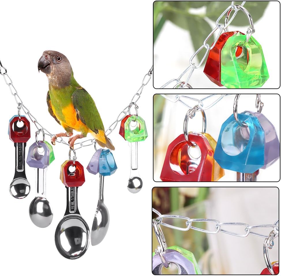 Vögel Kauen Spielzeug mit Metall Löffel Bunte Hängende Käfig Zubehör für Papageien Sittich Cockatiel