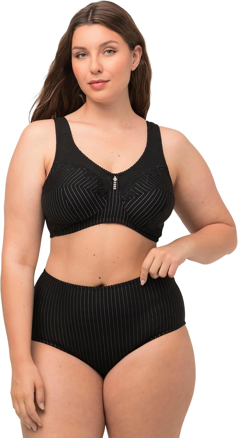 Ulla Popken Damen Entlastungs-BH, Ohne Bügel, Strassanhänger, Cup C - G Bra (1er Pack) 90D Schwarz,