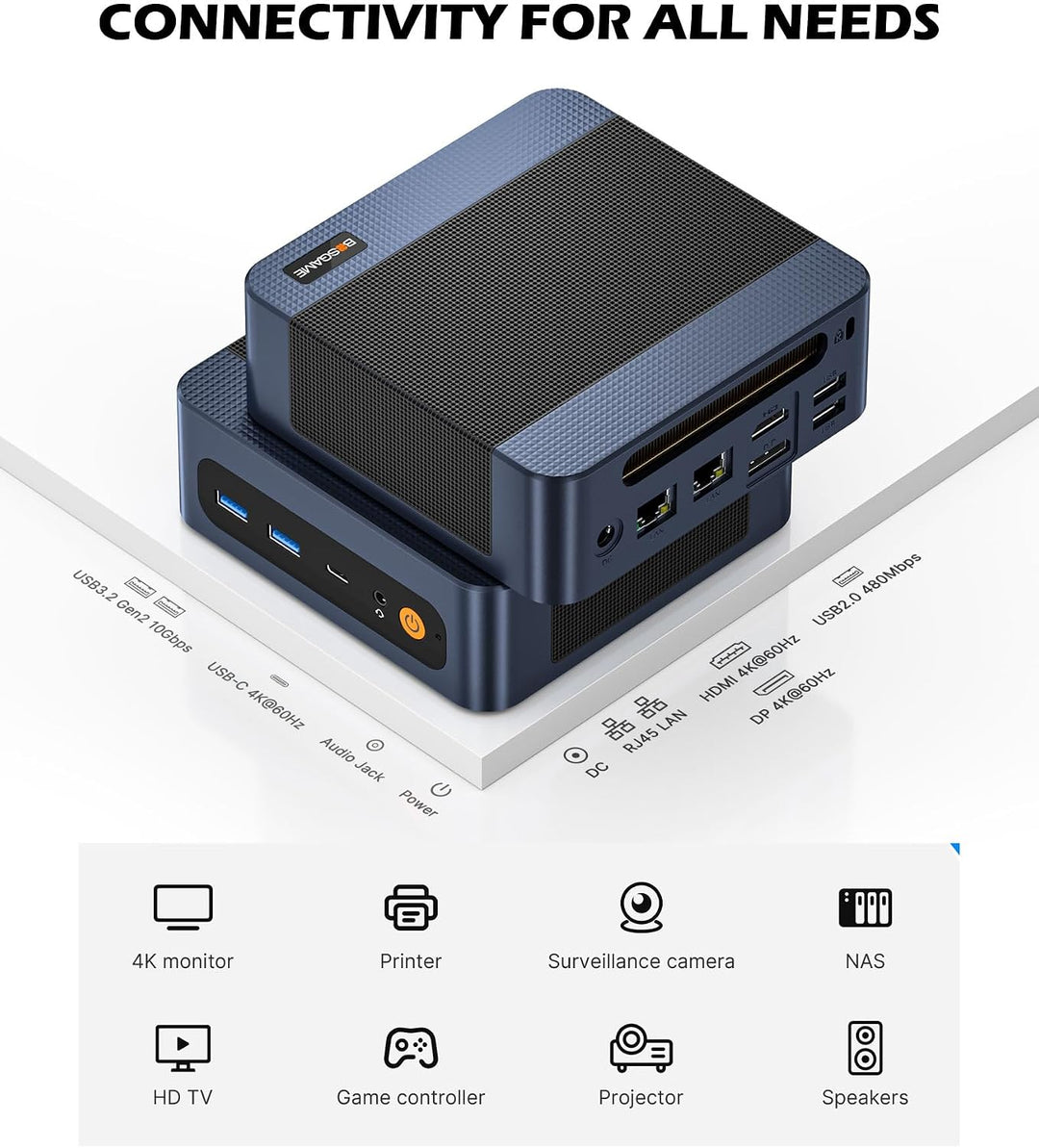 BOSGAME E7 100U Intel Core i3 Mini-PC, 16 GB DDR4, 512 GB PCIe 3.0 | 4,7 GHz, Mini-Desktop-PC mit Du