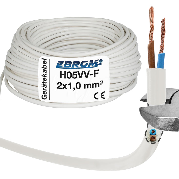 Schlauchleitung H05 VV-F, 2 x 1 mm², 25 m, weiss - H05VV-F 2x1,0 mm²