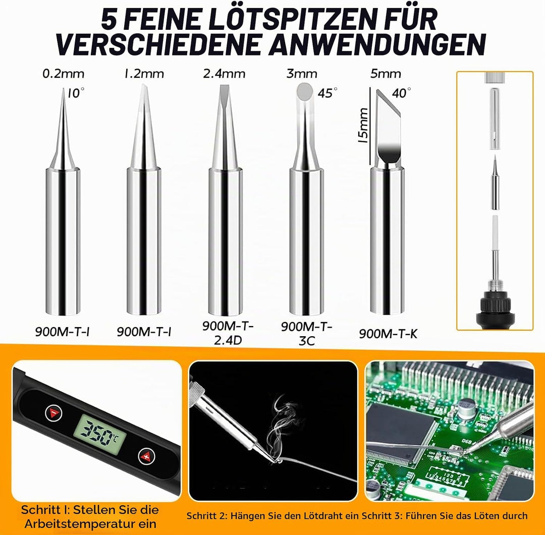 80W Lötkolben Set mit LCD-Temperaturdisplay, 7s Schnelles Aufheizen & Einstellbar 180-500°C, Komplet