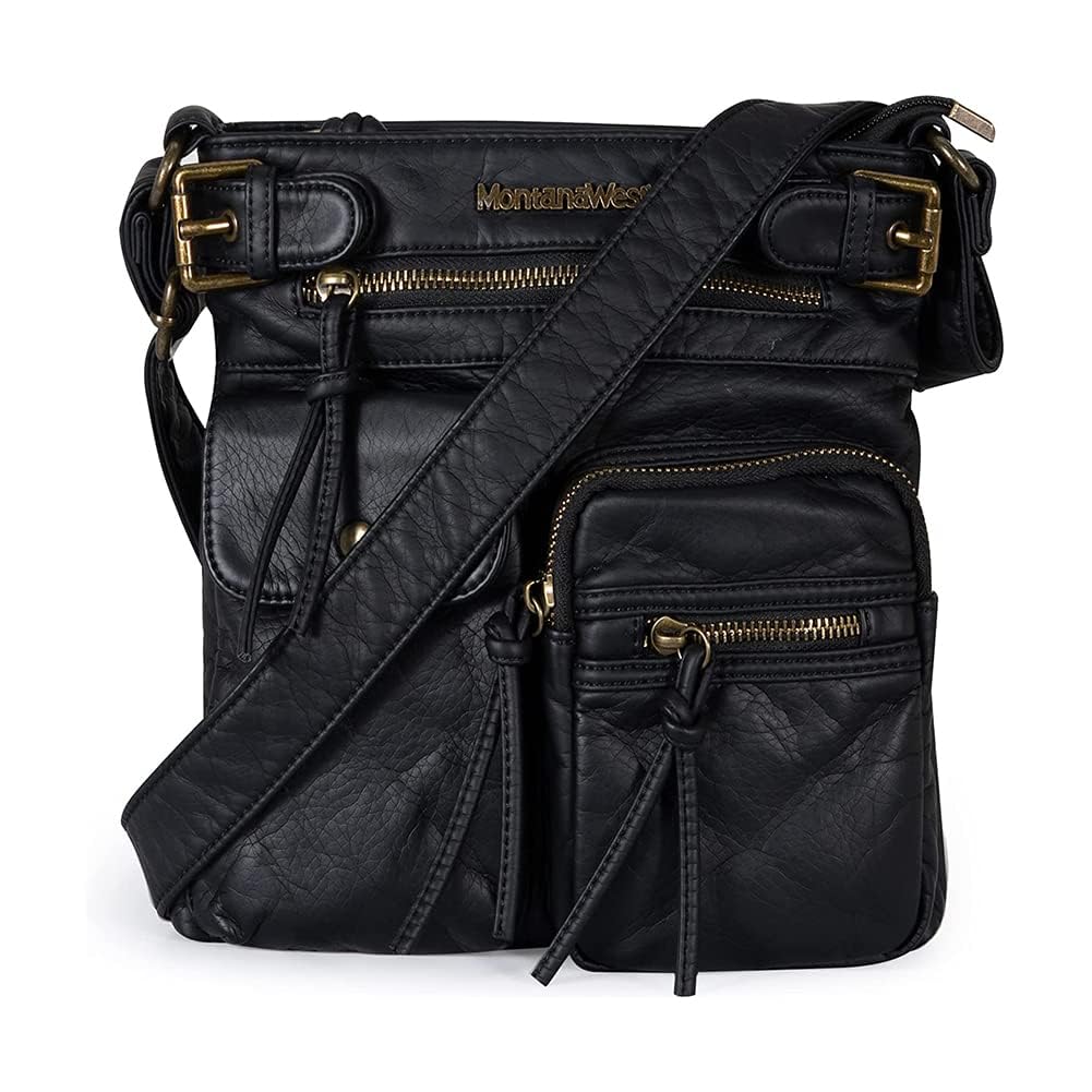 Montana West Damen Echtes Leder Handtaschen 046schwarz, 046 Schwarz