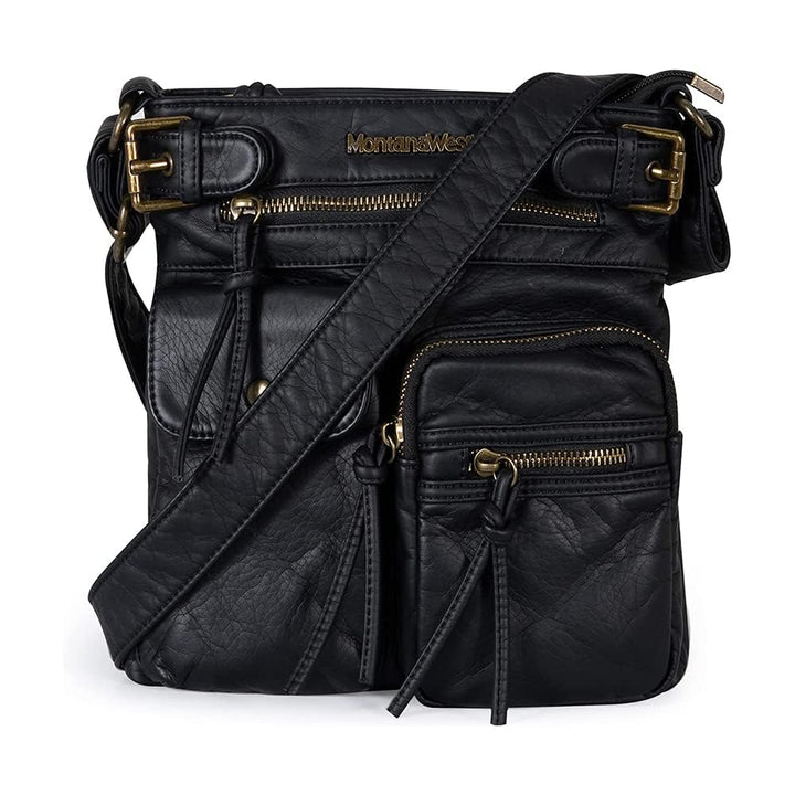 Montana West Damen Echtes Leder Handtaschen 046schwarz, 046 Schwarz