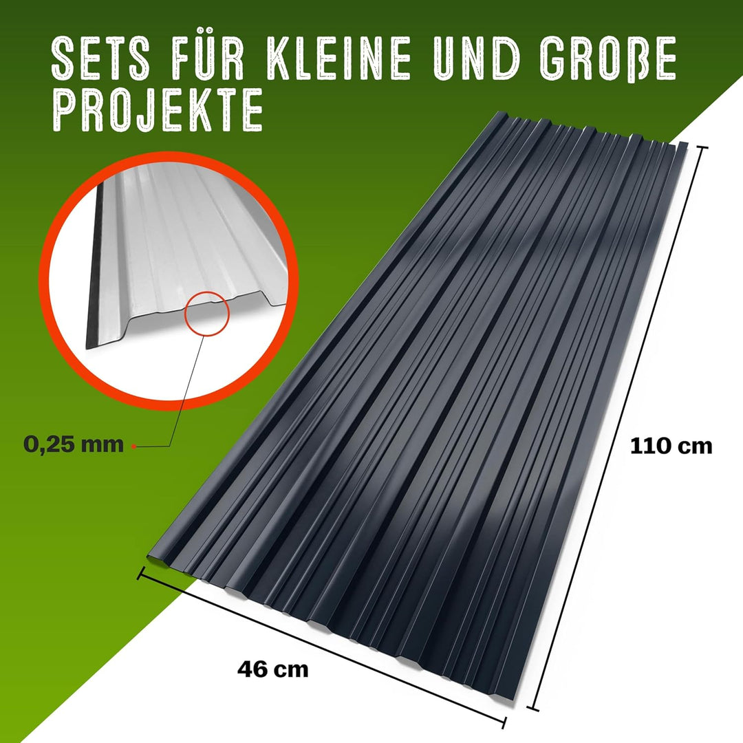 GARDEBRUK® 28x Trapezblech 110x46cm = 14m² Verzinkt Rostresistent Wetterfest Profilblech Dachblech W