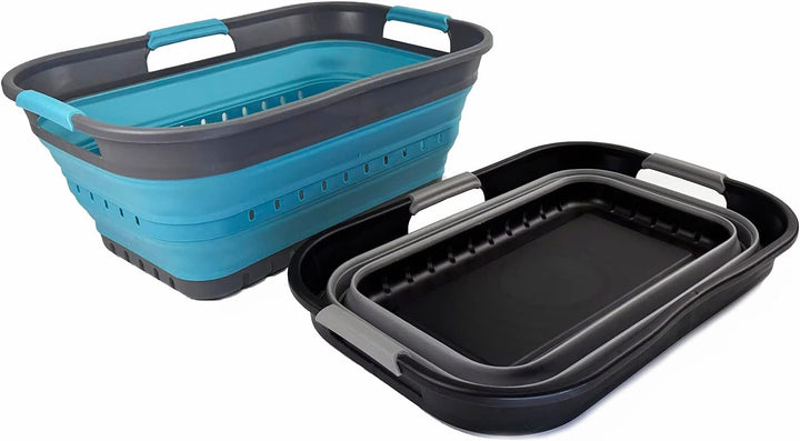 SAMMART 21L Super Mini Zusammenklappbarer Kunststoffkorb mit 3 Griffen – Faltbarer Pop-Up-Aufbewahru
