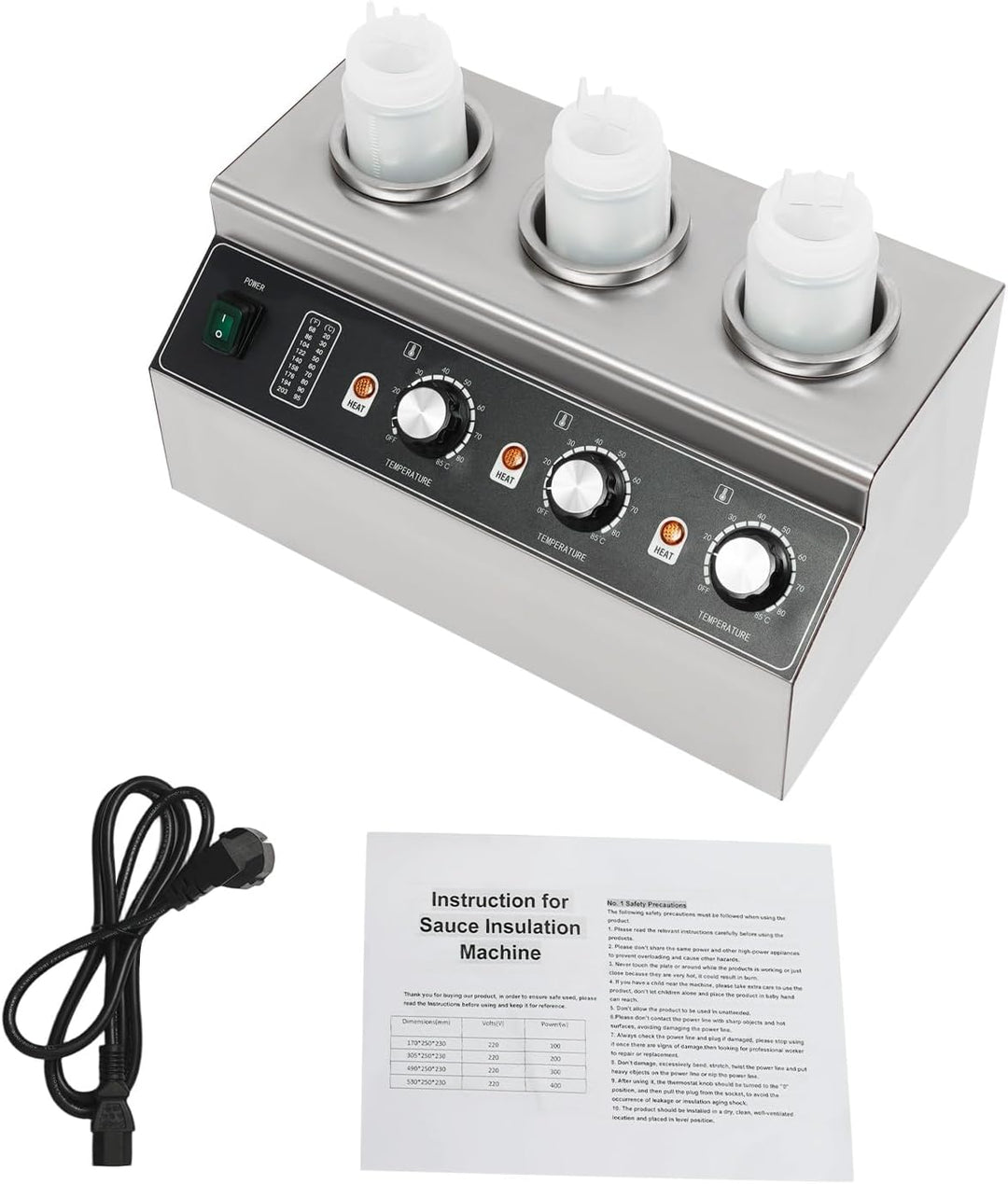 300W Elektrischer Saucenwärmer mit 3 Sauce Flaschen, Edelstahl Elektro Sauce Wärmer 30-85 ℃, Käsesau
