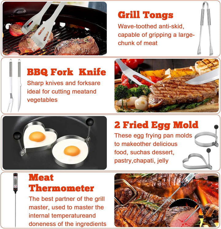 BBQ Grillbesteck Set 30 Grillzubehör aus Hochwertiger Edelstahl Grillzange Grillspachtel Korkenziehe