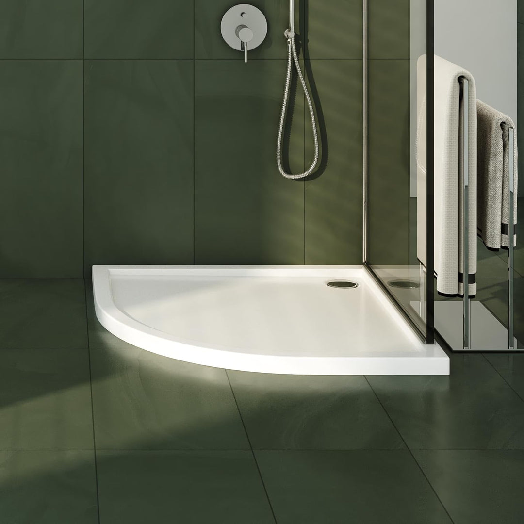 AQUABAD Duschwanne/Duschtasse Villa mit LeakProtect Technologie Smooth White 80x80cm Viertelkreis R5
