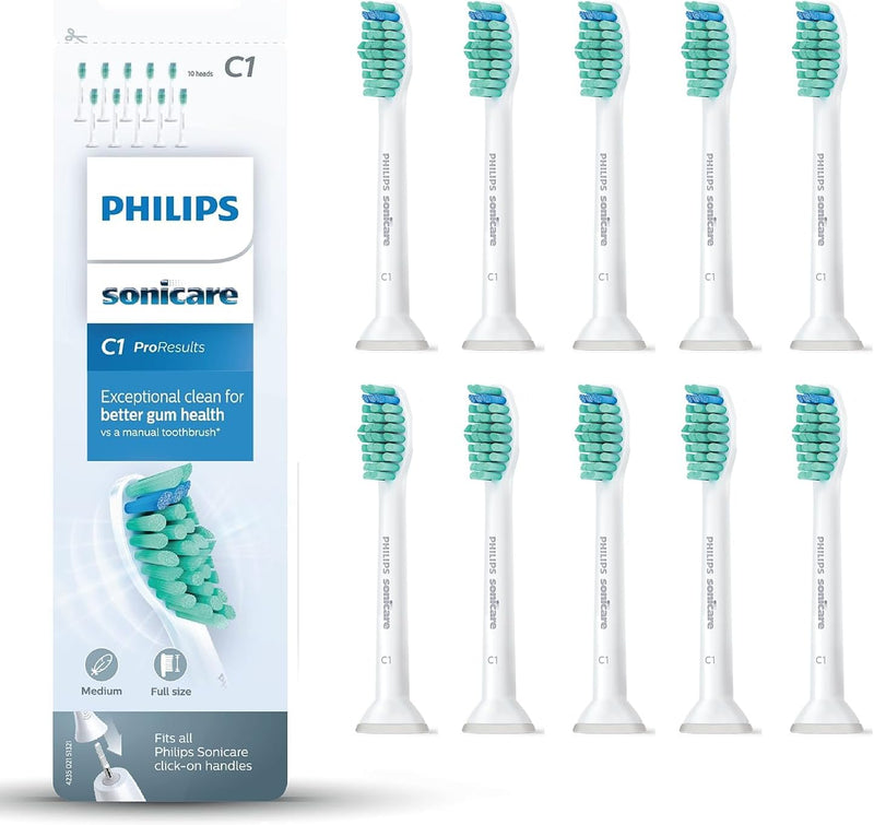 Philips Sonicare C1 ProResults-Bürstenköpfe für elektrische Schallzahnbürsten, 10 Stück (Modell HX60