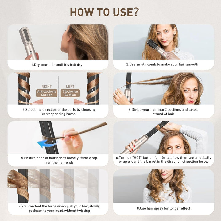 TANSHINE 6 in 1 Auto Hair Wrap Hairstyler, Heissluftbürste Volumen Fföhnbürste Warmluftbürste Stylin
