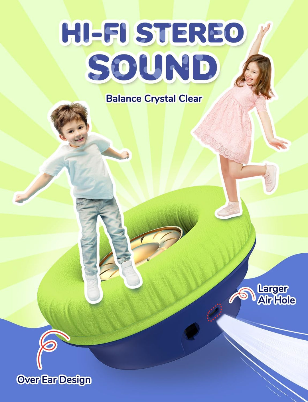 iClever Bluetooth kopfhörer Kinder mit LED-Leuchten, 74/85dBA Lautstärkebegrenzung, 43 Stunden Spiel