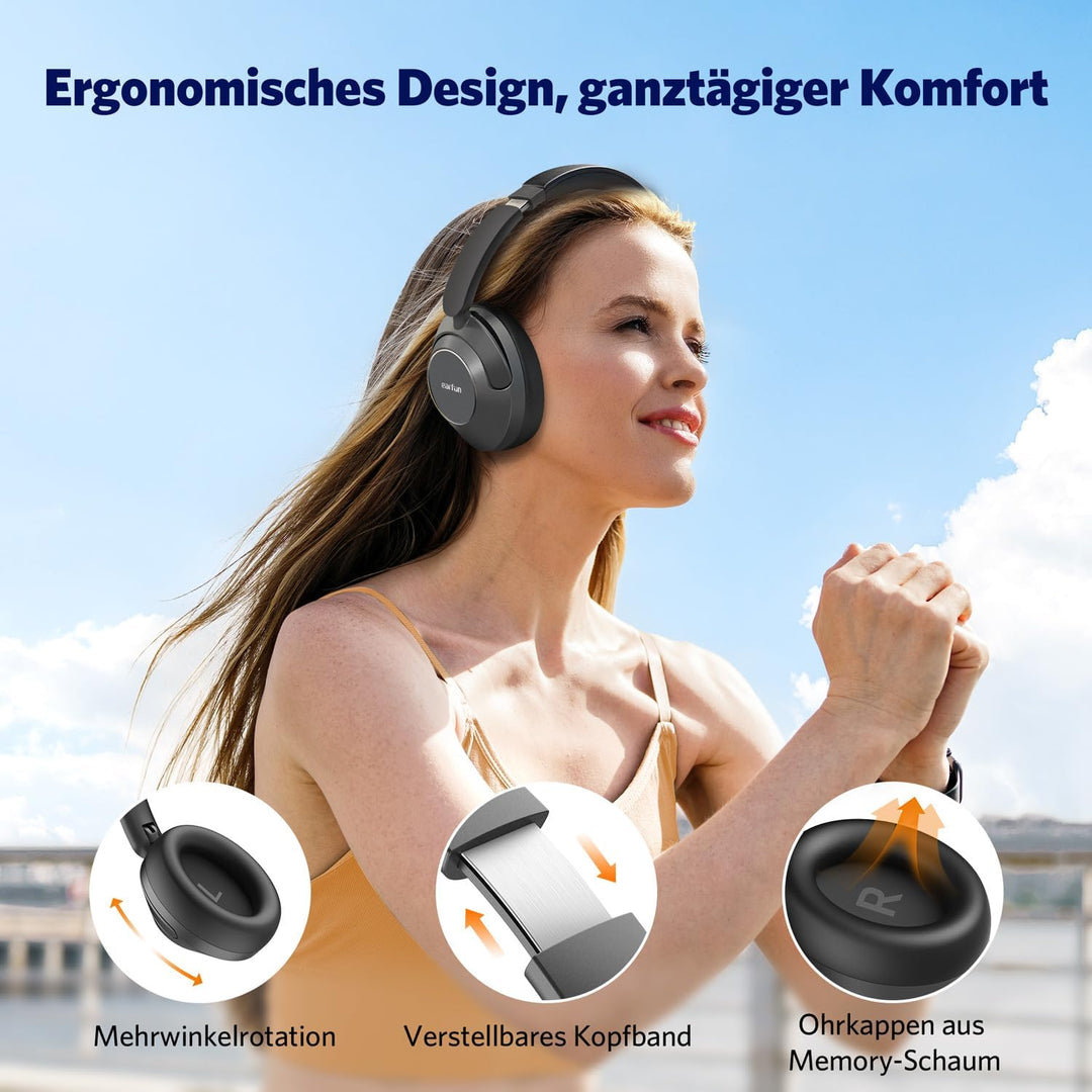 EarFun Wave Pro Over Ear Kopfhörer Kabellos Bluetooth, Hybrid Aktive Noise Cancelling, Hi-Res Audio,