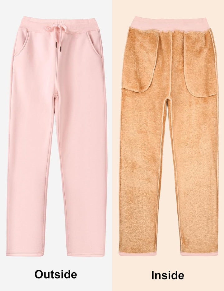 Gefütterte Jogginghose Damen Warm Fleece Freizeithose Winter Thermo Fleecehose High Waist Sweathose