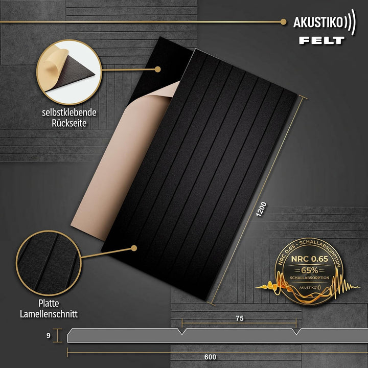 AKUSTIKO Schallschutzplatten selbstklebend 4er Set 120x60cm - Akustikpaneele aus Filz Schalldämmung