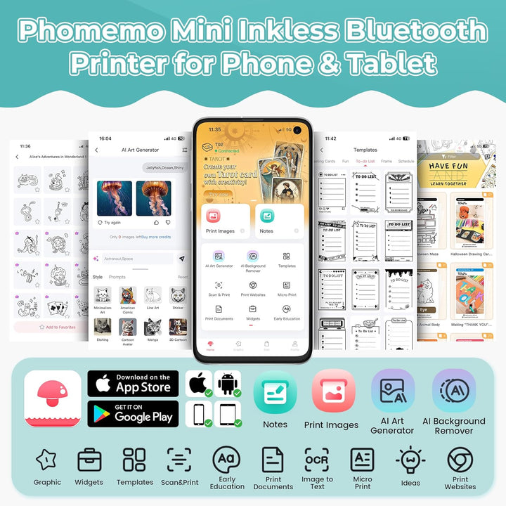 Phomemo Mini Drucker T02,Handy Fotodrucker für Mobiler,Sticker Thermodrucker für Kindertag Geburtsta