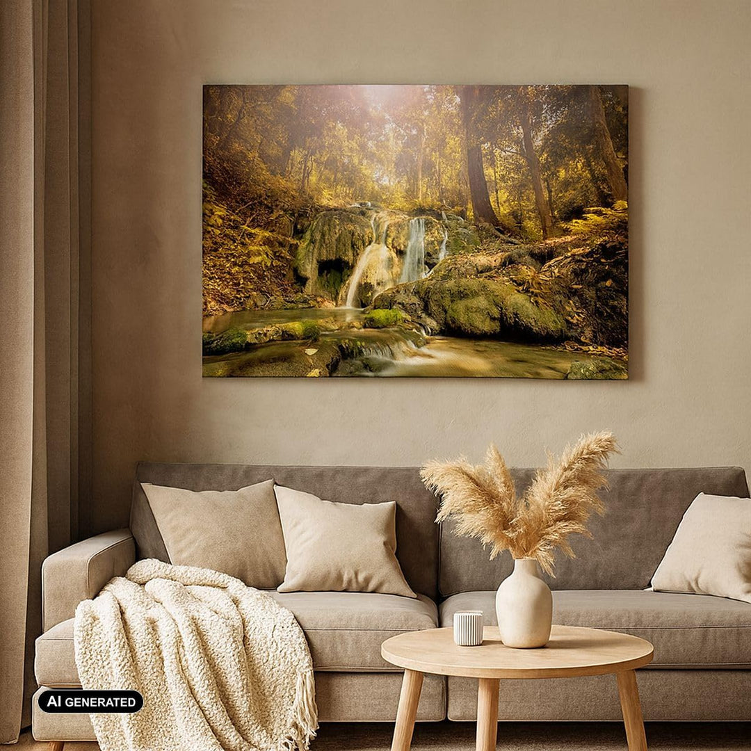 Bilder auf Leinwand Wald Wasserfall Natur Umwelt Leinwandbild 70x50cm Wandbilder Dekoration Wohnzimm