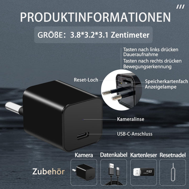 Mini Kamera - Überwachungs Kamera - HD 1080P Innen Kamera - Kontinuierliche Aufzeichnung und Bewegun