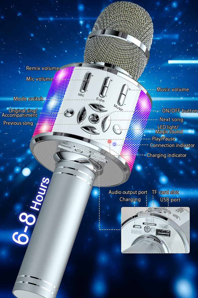 BONAOK Karaoke Mikrofon Bluetooth, 4 in 1 Drahtlos Karaoke Mikrofone, LED Kinder Karaoke Mikrofon La