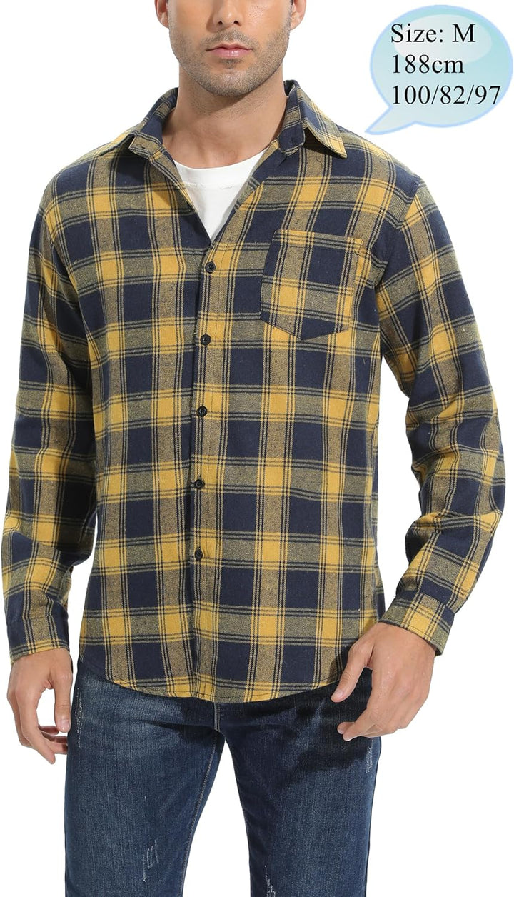 Yukiuiny Herren Holzfällerhemd 100% Baumwolle Langarm Kariertes Hemd Casual Button Down Flanell Frei
