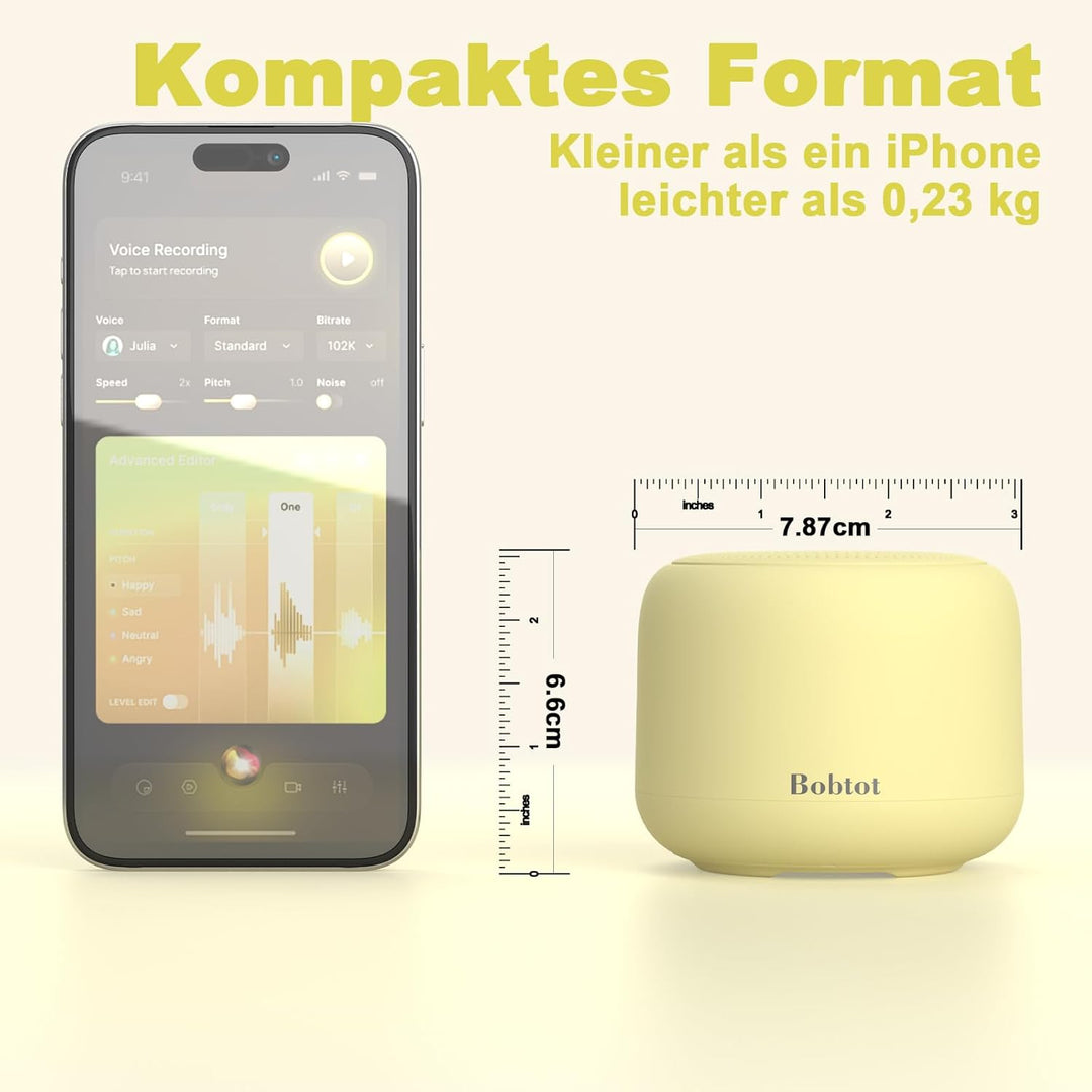 Bobtot Tragbarer Bluetooth-Lautsprecher, kabelloser wasserdichter Lautsprecher mit lautem Stereo-Sou