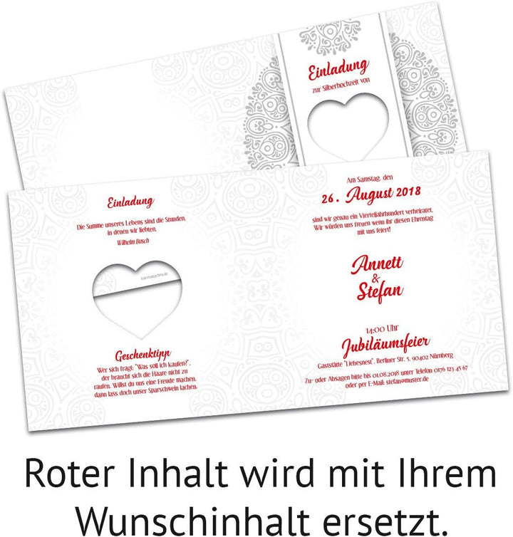 10 x Lasergeschnitten Hochzeitseinladungen Silberhochzeit silberne Hochzeit Einladung individuell -